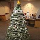 一个绿色圣诞树由图书馆书制成！